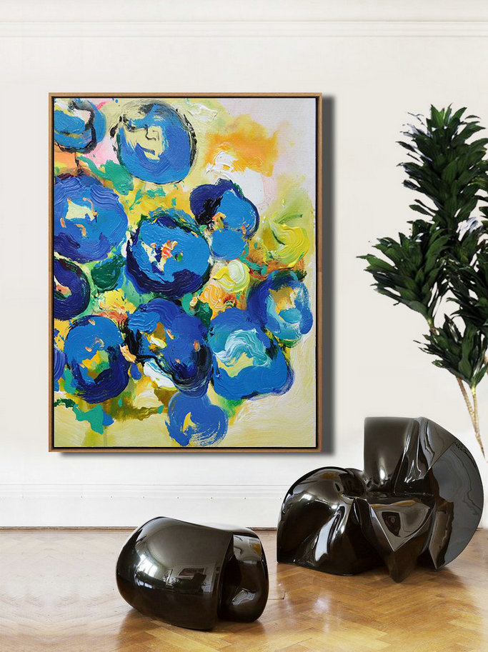 Large Abstract Art,Vertical Palette Knife Contemporary Art,Hand Paint Large Clean Modern Art,Yellow,Blue,Pink,Green.etc
